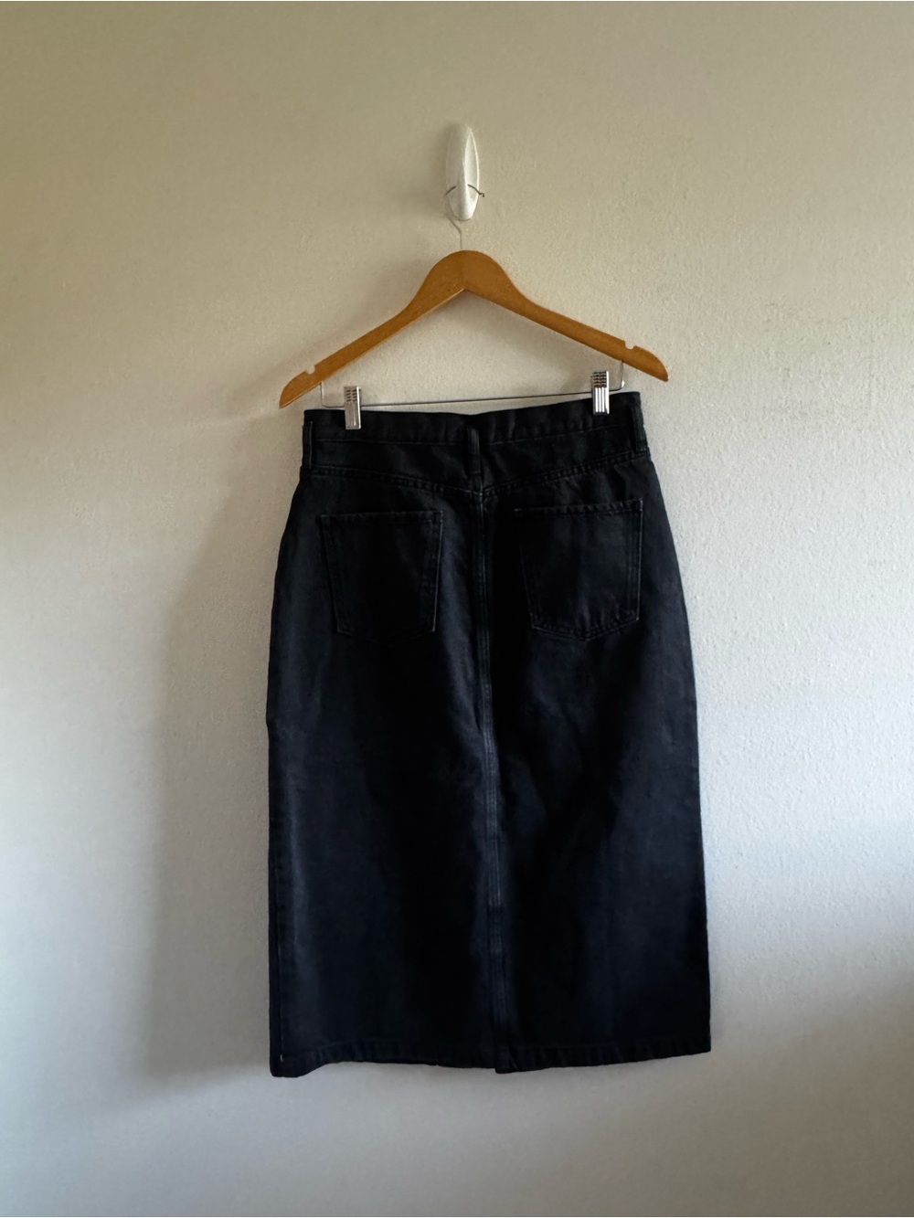 Mango Black Front Slit  High-Waist Midi Denim Classic Skirt size Medium - Picture 4 of 8